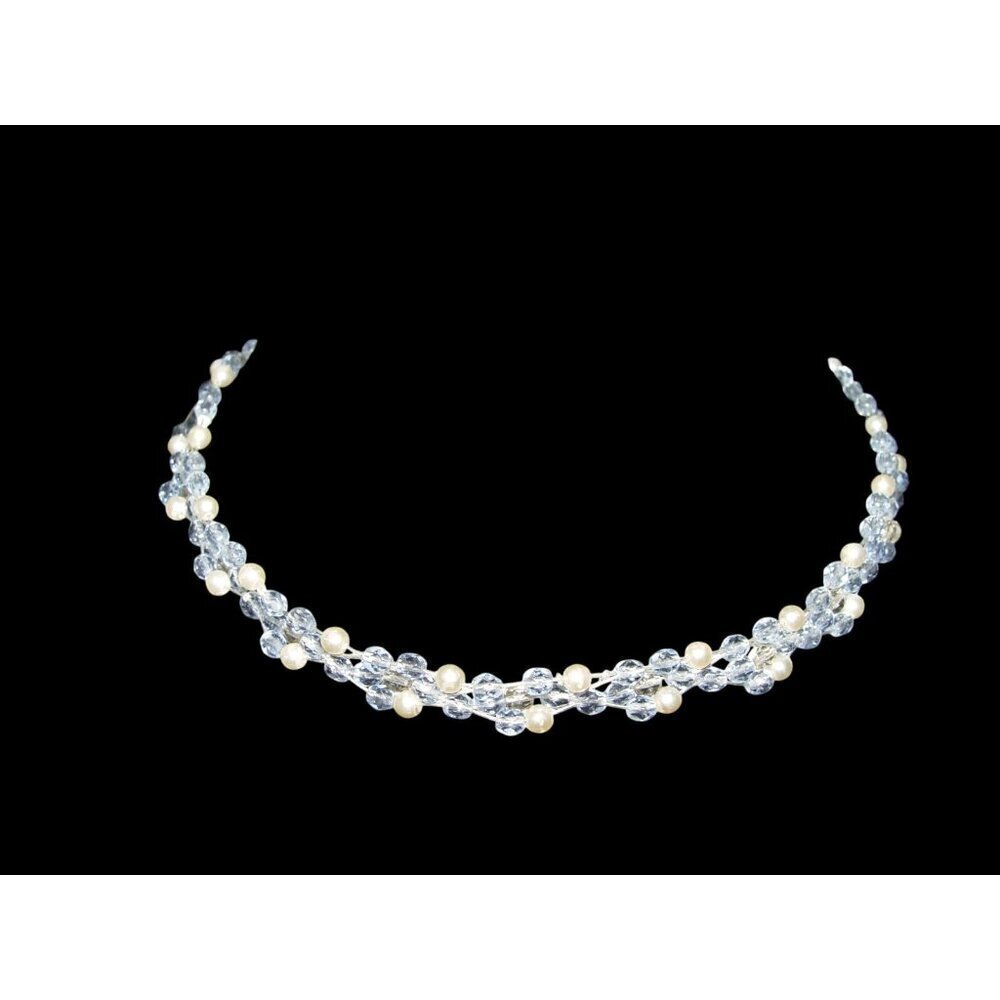 Seasonal Whispers Signed Light Blue Faux Pearl Crystal Beaded Choker Necklace